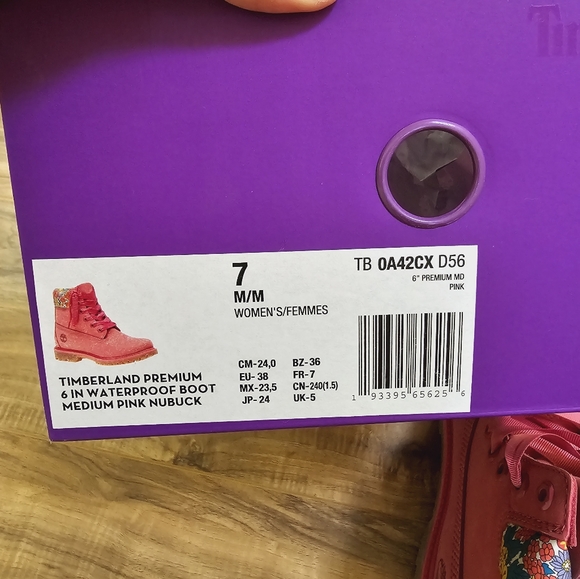 TIMBERLAND,LIBERTY OF LONDON 6 INCH PREMIUM WATERPROOF,MEDIUM PINK NUBUCK Size 7 - Picture 11 of 15